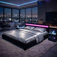 Harmin LUXURY Black 4ft Small Double LED CRUSHED VELVET LED Bed Frame