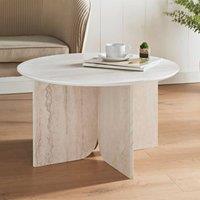 HOME LUXE INTERIOR Travertine Effect Round Coffee Table - Modern Stone Style 70cm in Cream | Size: 70 cm