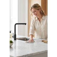 JANLEMNY L-Shaped Kitchen Mixer Tap - Matte Black Pull-Out Spray | Size: 1000mm x 400mm