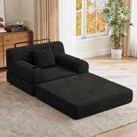BTM 1 Seater Corduroy Sleeper Sofa Cup Holders Side Pockets Black