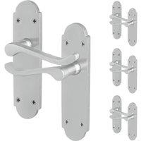 AFIT Satin Door Handles Latch, 4 Pairs Satin Chrome Backplate Handles in Silver | Size: 150mm x 150mm
