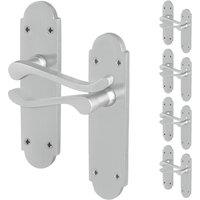 AFIT Satin Door Handles Latch, 5 Pairs Satin Chrome Backplate Handles in Silver | Size: 150mm x 150mm