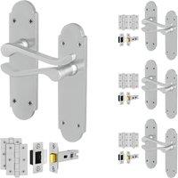 AFIT Satin Door Handles Latch Set, 4 Pairs Satin Chrome Backplate, Hinges in Silver | Size: 150mm x 150mm