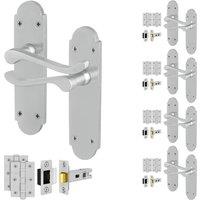 AFIT Satin Door Handles Latch Set, 5 Pairs Satin Chrome Backplate, Hinges in Silver | Size: 150mm x 150mm