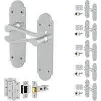 AFIT Satin Door Handles Latch Set, 6 Pairs Satin Chrome Backplate, Hinges in Silver | Size: 150mm x 150mm
