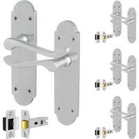 AFIT Satin Door Handles with Latch, 4 Pairs Satin Chrome Backplate in Silver | Size: 150mm x 150mm