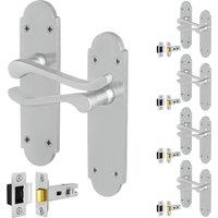 AFIT Satin Door Handles with Latch, 5 Pairs Satin Chrome Backplate in Silver | Size: 150mm x 150mm