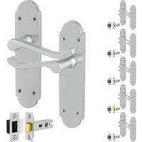 AFIT Satin Door Handles with Latch, 6 Pairs Satin Chrome Backplate in Silver | Size: 150mm x 150mm