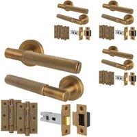 AFIT Antique Brass Knurled Lever Handles Rose, Latch & Hinges 4 Pairs in Bronze | Size: 150mm x 150mm