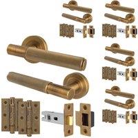 AFIT Antique Brass Knurled Lever Handles Rose, Latch & Hinges 5 Pairs in Bronze | Size: 150mm x 150mm
