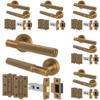 AFIT Antique Brass Knurled Lever Handles Rose, Latch & Hinges 6 Pairs in Bronze | Size: 150mm x 150mm