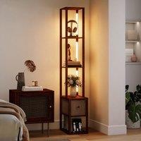 HOMCOM Floor Lamp with Shelves, LED Standing Lamp with Fabric Drawer in Dark Brown