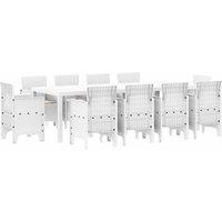 Berkfield Home 11 Piece Garden Dining Set with Cushions White Poly Rattan
