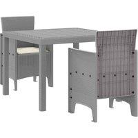 Berkfield Home 3 Piece Garden Dining Set with Cushions Light Grey Poly Rattan