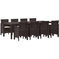 Berkfield Home 9 Piece Garden Dining Set with Cushions Brown Poly Rattan