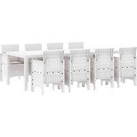 Berkfield Home 9 Piece Garden Dining Set with Cushions Light Grey Poly Rattan in White