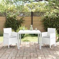 Berkfield Home White 3 Piece Garden Dining Set with Cushions White Poly Rattan