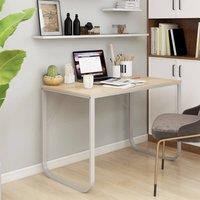 Berkfield Home Computer Desk White & Oak 110x60x73 cm Engineered Wood in Brown | Size: 110 x 60 x 73 cm