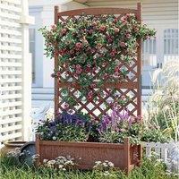 London Boutique Wooden Planter Box w/Tall Trellis &Wheels Raised Garden Bed w/Drainage in Brown