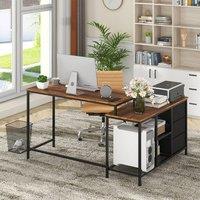 Costway L-Shaped Computer Desk Convertible Home Office Table with 3 Drawers in Brown