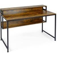 Gymax 120cm Industrial Office Desk Metal Frame Study Desk With Monitor Stand in Brown