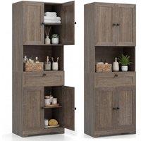 KORVIXA 171.5 CM Tall Bathroom Cabinet Freestanding Storage Cabinet in Brown | Size: 100 cm x 100 cm