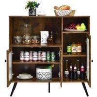 KORVIXA Kitchen Storage Cabinet Wood Buffet Sideboard Glass Doors in Brown | Size: W700mm x H650mm