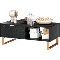 NESTLUNE Coffee Table, Living Room Table with Drawer & Open Shelves, Black | Size: 100 cm x 15 cm