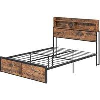 NESTLUNE 4.6FT Double Bed Frame with Storage Headboard & Under Bed Storage in Brown | Size: Cot