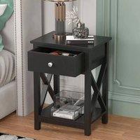 KORVIXA Black Bedside Table Cabinet Nightstand Small Side | Size: 100 cm