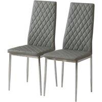 KORVIXA 2 Chairs PU Leather High Back Dining Chair Set in Grey | Size: 100 cm