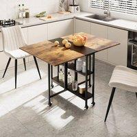 KORVIXA Dining Table Folding Rolling Drop Leaf in Brown | Size: 100 cm