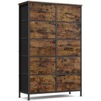 VOGREX Brown Steel Frame 10 Fabric Drawer Bedroom Storage Chest
