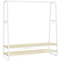 VOGREX White Open Wardrobe Clothes Rail with 2 Shelves & Side Hooks in Beige