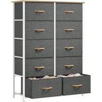 VOGREX Grey Steel Frame 10 Fabric Drawer Bedroom Storage Chest in Dark Grey