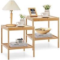 VOGREX 2Pcs Bamboo Side Tables with Large Storage Shelf in Beige