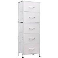 VOGREX Rustic Wood Top Tall 5-Drawer Fabric Bathroom Storage Chest in White