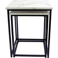 VOGREX 2Pcs Square Nesting Coffee Tables White Marble Black Metal Frame