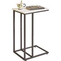 VOGREX C-Shaped Faux Marble End Table Black Metal Frame Small Space in White
