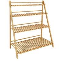 VOGREX 4-Tier Bamboo Ladder Plant Stand Flower Pot Display Rack in Beige