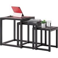VOGREX 3Pcs Nesting Tables Black Wood Coffee Side Tables Steel Legs