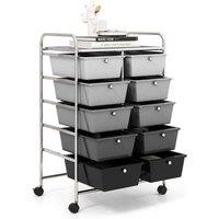 VOGREX 10-Drawer Mobile Rolling Storage Utility Cart Organiser in Grey