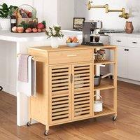 VOGREX Bamboo Rolling Sideboard, 2-Door Storage Cabinet in Natural