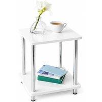 VOGREX White High Gloss 2-Tier Shelf Unit, Stainless Steel Legs