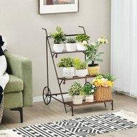 VOGREX 3-Tier Ladder Metal Plant Stand with Wheels in Brown