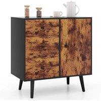 VOGREX Industrial Wooden Sideboard Cabinet, 3 Drawers & Door in Brown