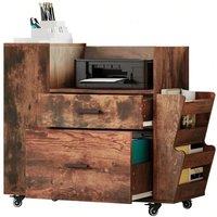 VOGREX Brown Mobile Rolling Filing Cabinet Printer Side Storage Rack