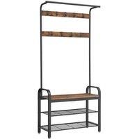 VOGREX Hallway Coat Stand, Steel Frame with Shoe Storage Bench in Brown