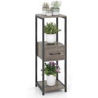 VOGREX 3-Tier Tall Metal Plant Stand, Display Shelf with Drawer in Grey
