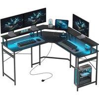 FORGEVIO L Shaped Desk Corner Computer Desk with Monitor in Black